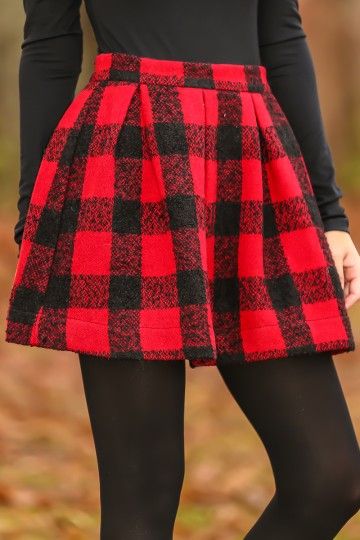 Be Chic In Red Plaid Skirt