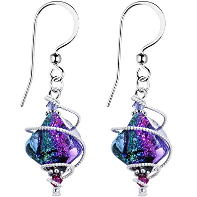 body candy handcrafted 925 silver purple dichroic drop dangle earrings  created with swarovski crystals dwopsar