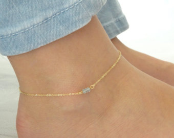 gold anklet aquamarine anklet, march birthstone, genuine aqua gold fill anklet,  aquamarine jewelry dainty rose bnxlecj