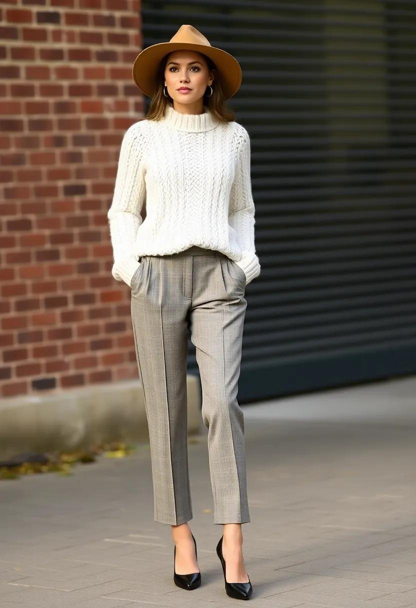Accessorize with a wide-brim hat to ⁤elevate ‍your chunky sweater⁣ and trouser look further
