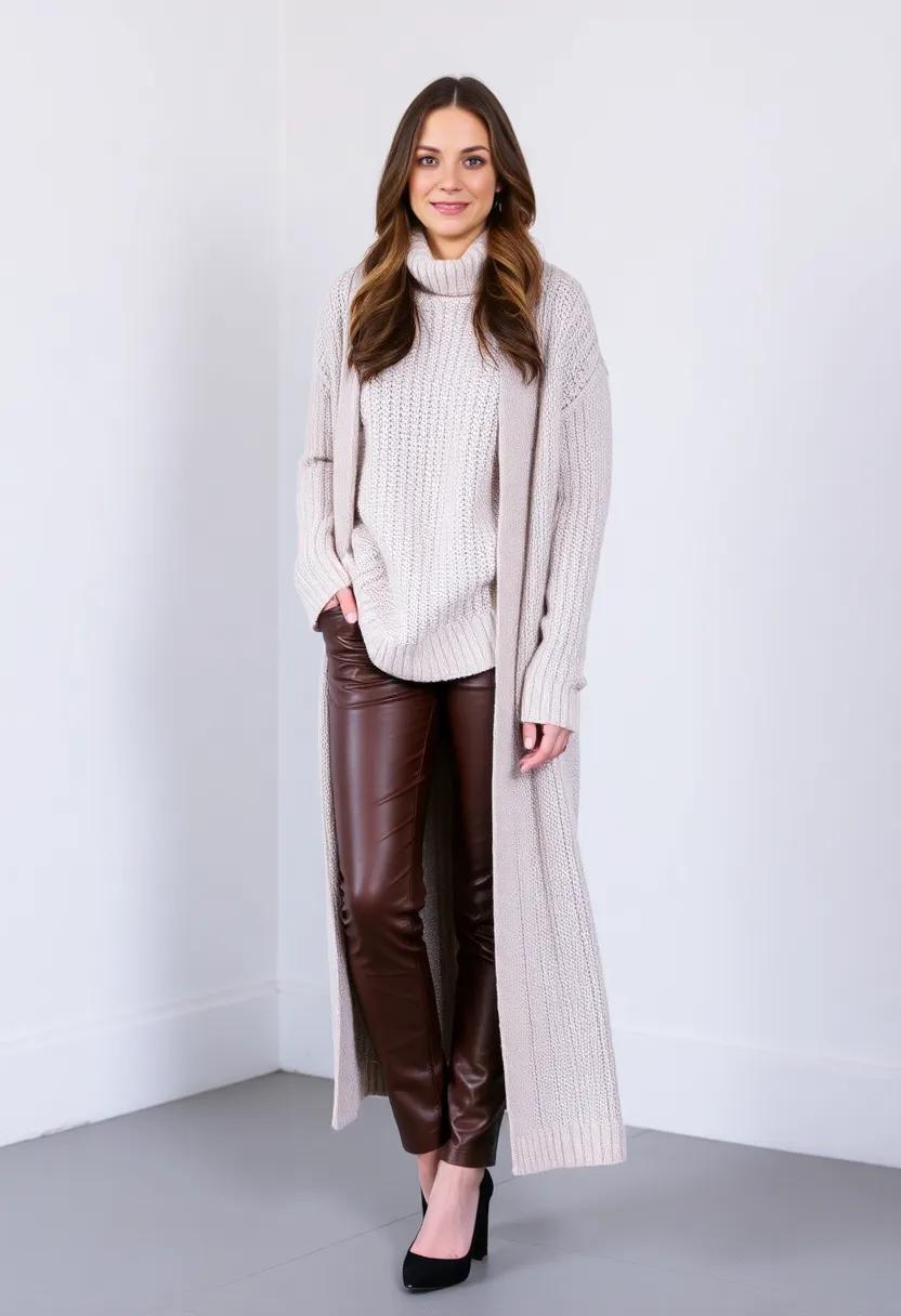 Layer a long cardigan​ over your knit sweater for added warmth and style