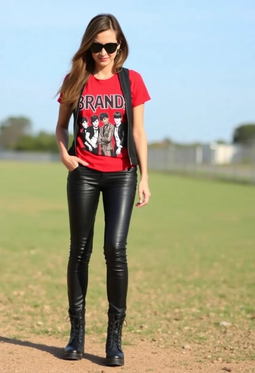 Pop of‍ color: Bright graphic tees add vibrancy to ​dark leather pants