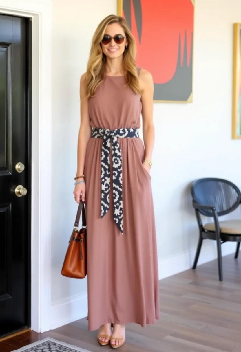 combine ​a bold patterned belt ⁢with⁣ a solid maxi for eye-catching contrast
