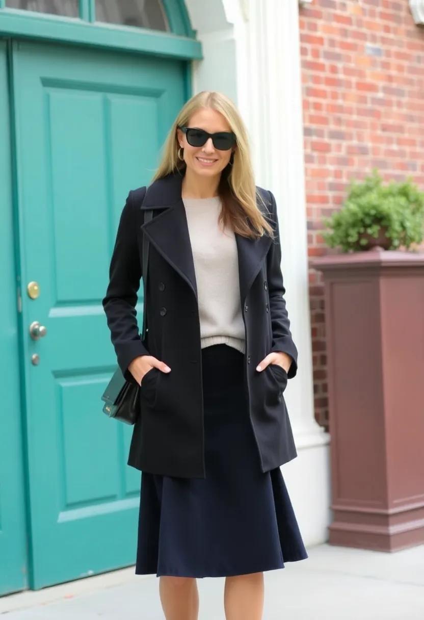 Layer a‌ sporty ⁤crew neck under​ a tailored​ peacoat and a flared skirt