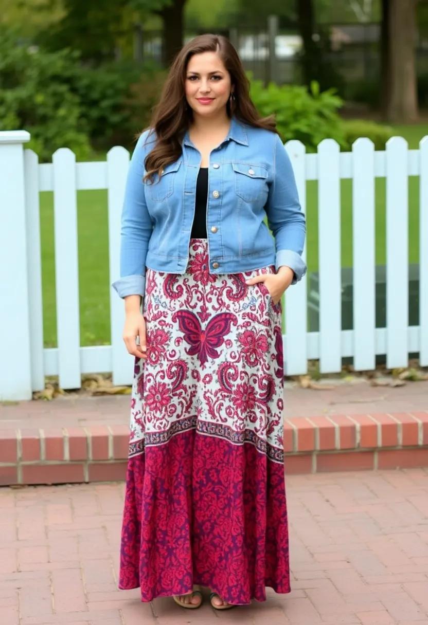 Retro paisley maxi skirt styled with a casual ‌denim ⁤jacket for a laid-back feel
