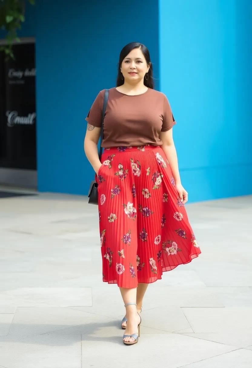 Retro-inspired ‌pleated skirt with a basic tee for effortless elegance