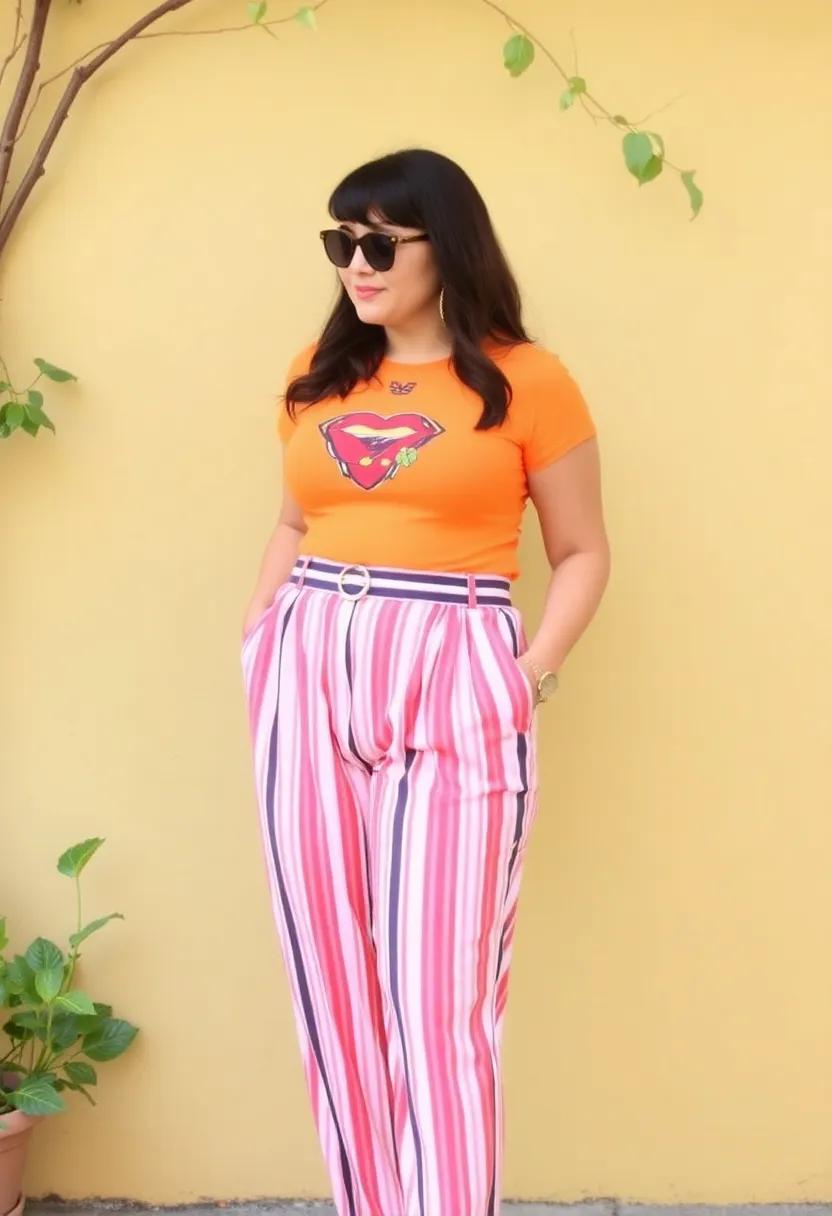 Striped high-waisted trousers with a⁣ fitted tee for a⁢ retro-inspired chic look