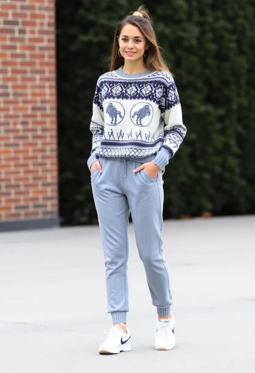 Funky ‍Patterns: Don a wool sweater​ with ‍quirky patterns⁢ or ​graphics and match with joggers that feature similar colors to create a unified ⁣yet playful outfit