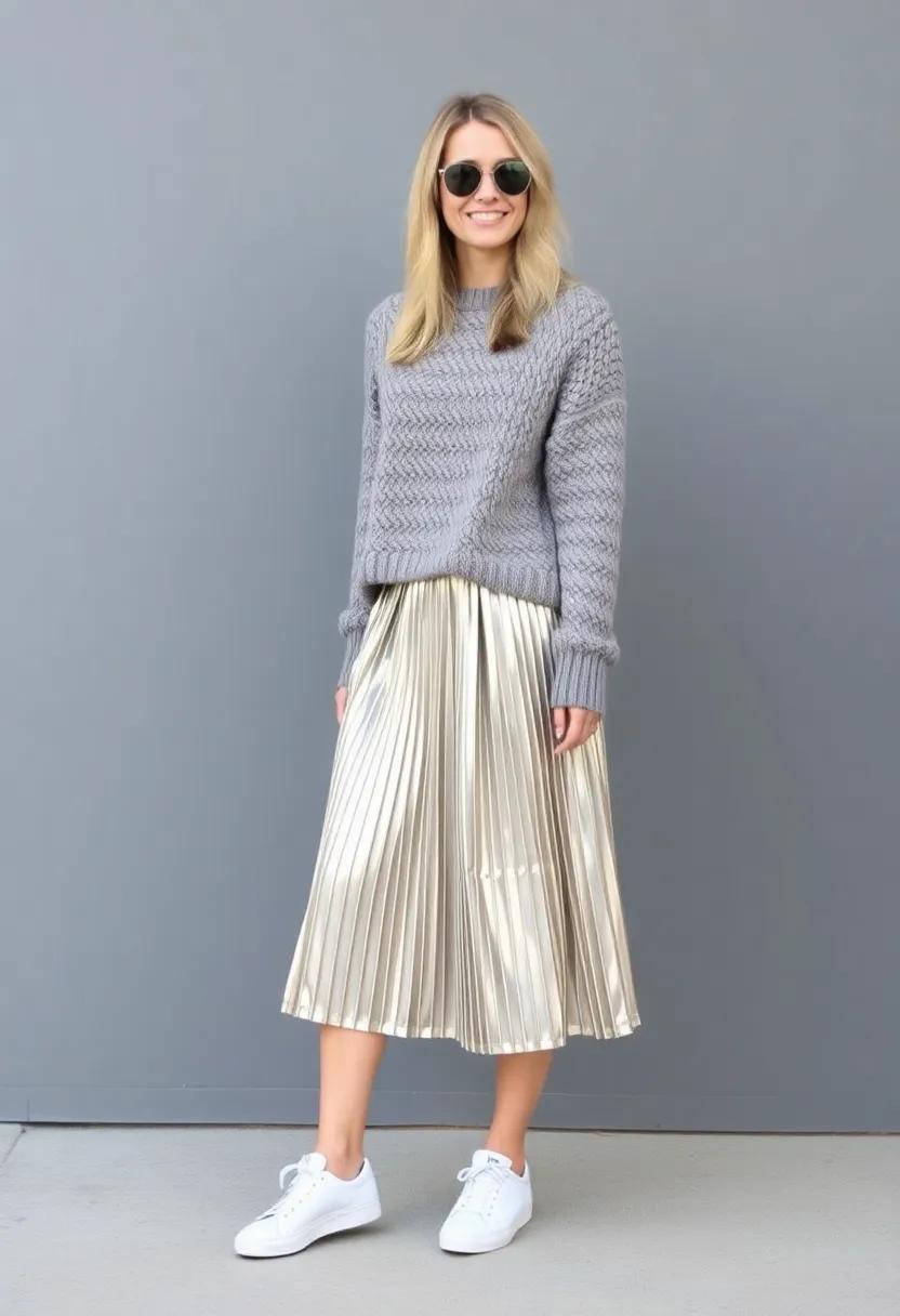 Choose ‌a metallic pleated skirt for‍ a chic, eye-catching ensemble