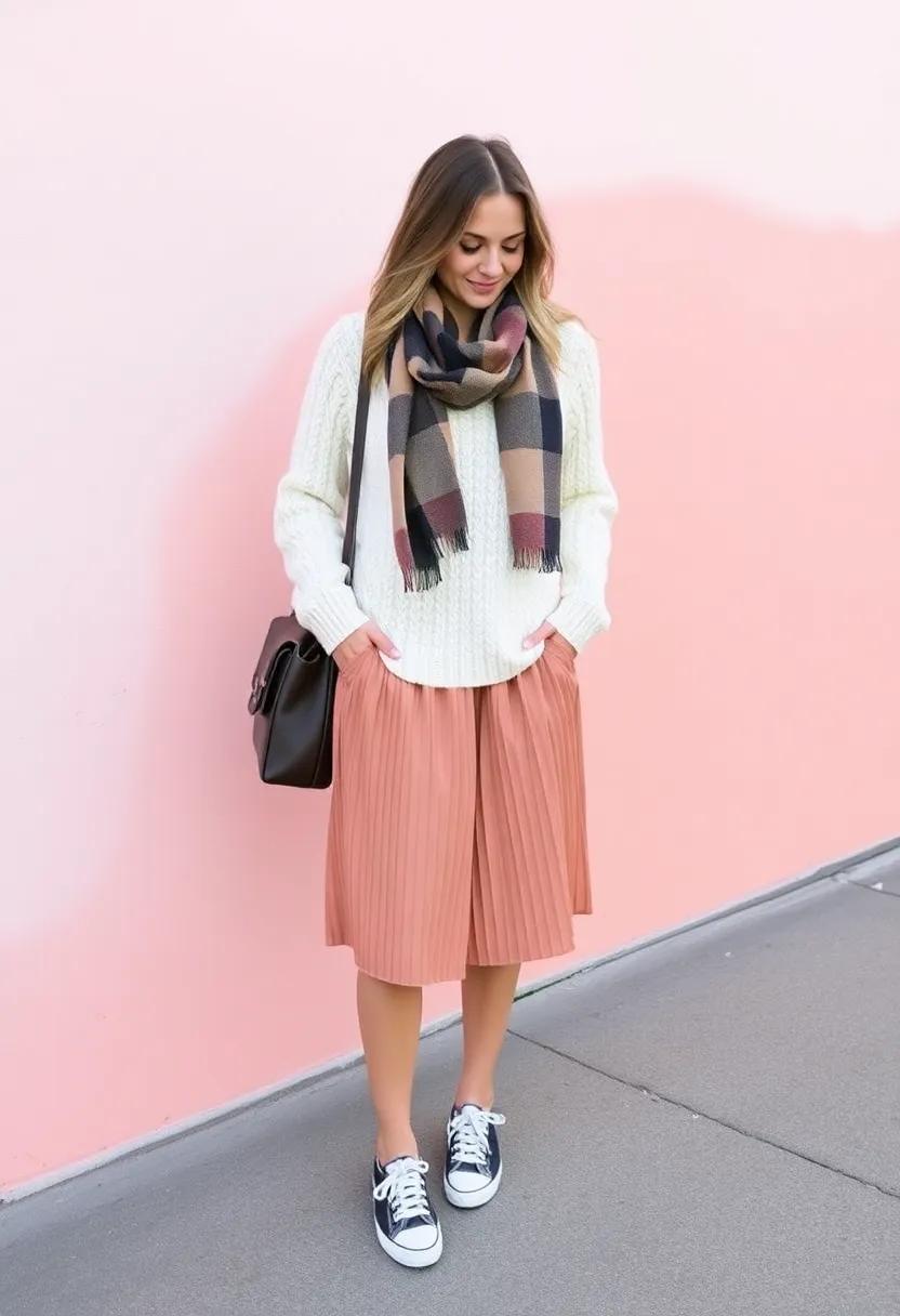 Add a patterned scarf to elevate your outfit with playful textures