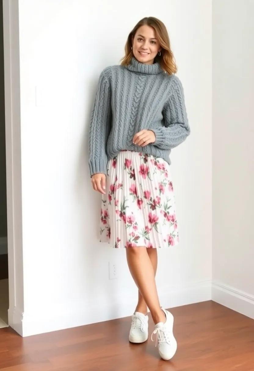 Mix prints ‍with a floral skirt and a chunky knit for a fresh ‍vibe