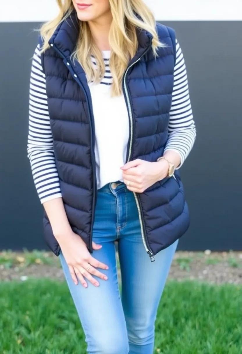 Layering Chic: A trendy Introduction to Puffer vests, Long-Sleeve Shirts, and Classic Jeans