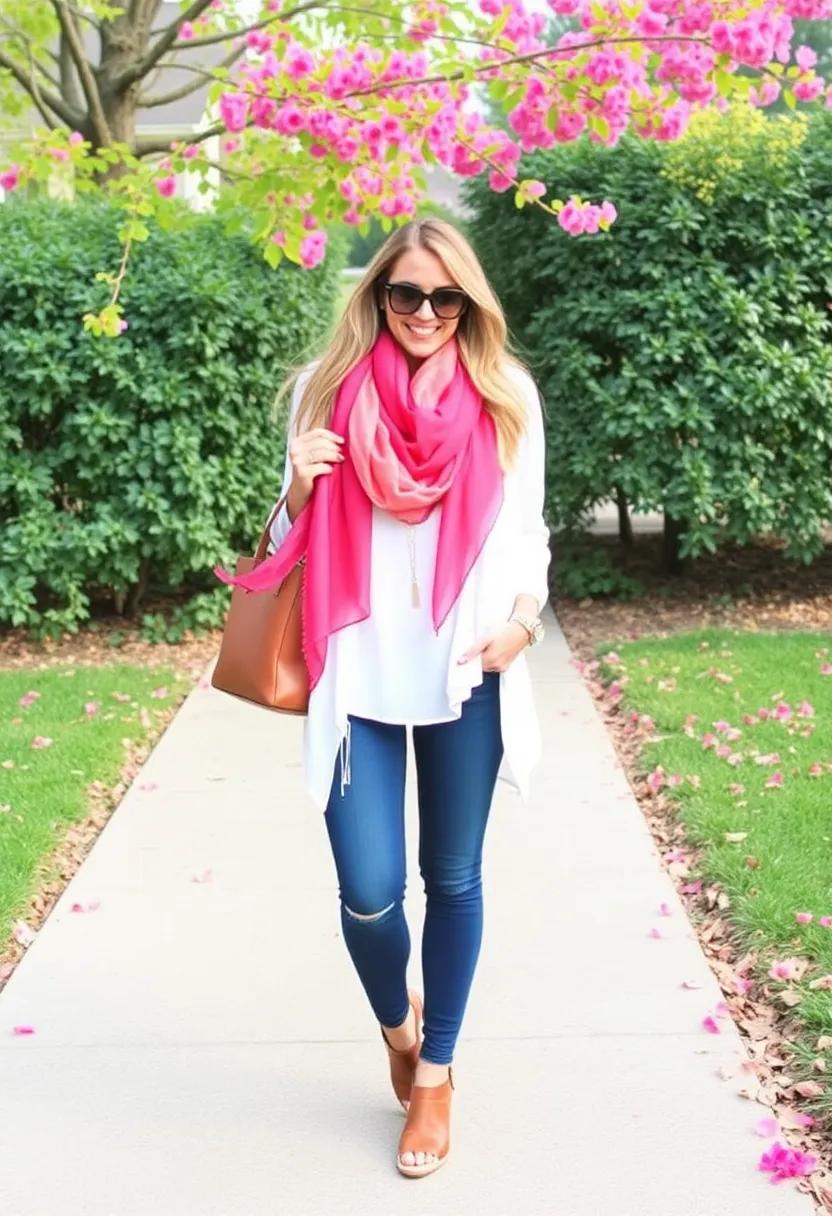 Sheer scarf⁢ adds⁣ a⁢ pop of color while‍ keeping things light