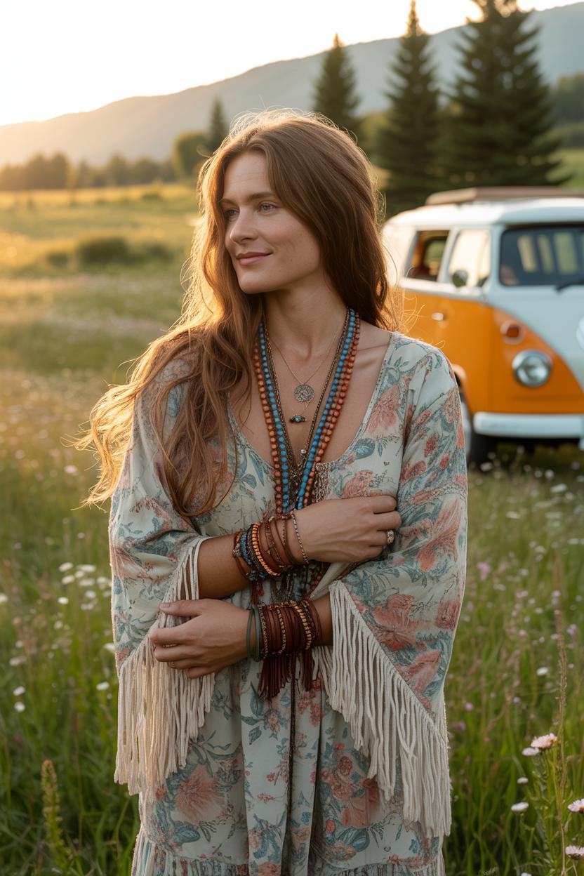 Beaded necklaces and ⁢leather wrap bracelets as accessories