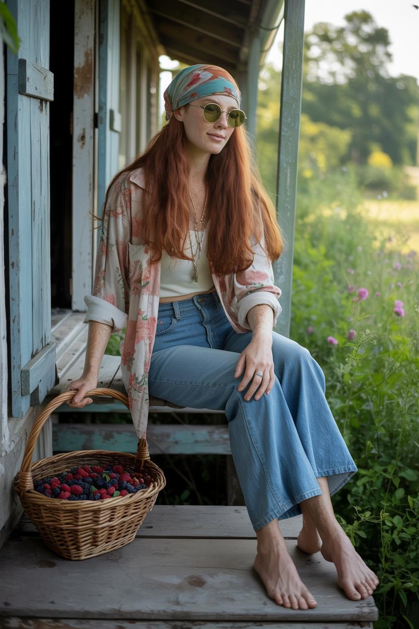 Denim cutoffs combined with oversized button-down shirts