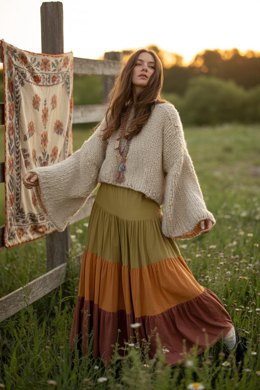 Layered long skirts topped with chunky⁢ knit sweaters