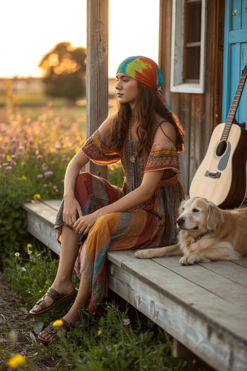 Tie-dye headscarves and open-toed sandals ⁣for laid-back days