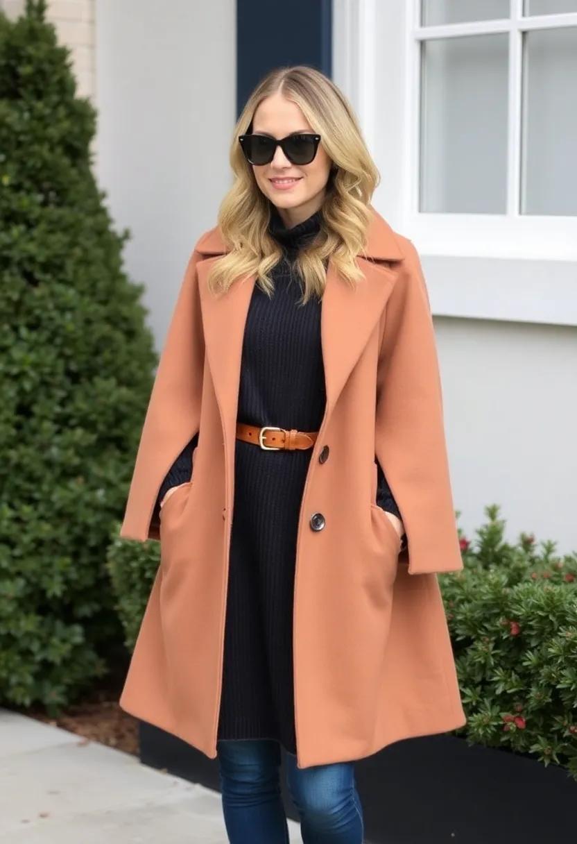 Add a leather ⁢belt over ⁤a cape coat and long‌ sweater combo for shape