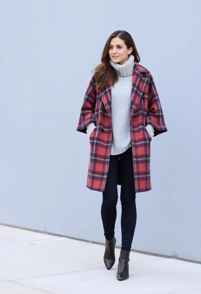 Combine⁢ a plaid cape coat with an oversized cable-knit‌ sweater