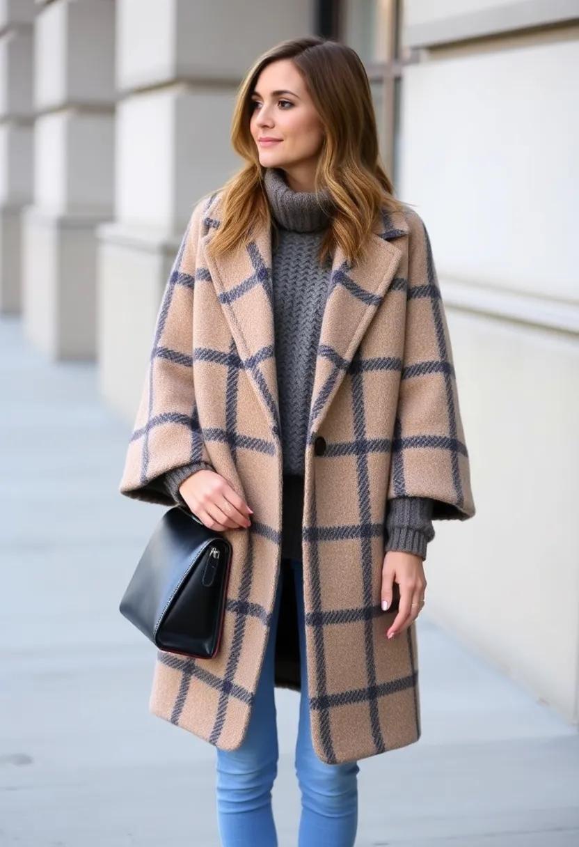 Combine ⁣a checkered cape coat with a chunky oversized sweater
