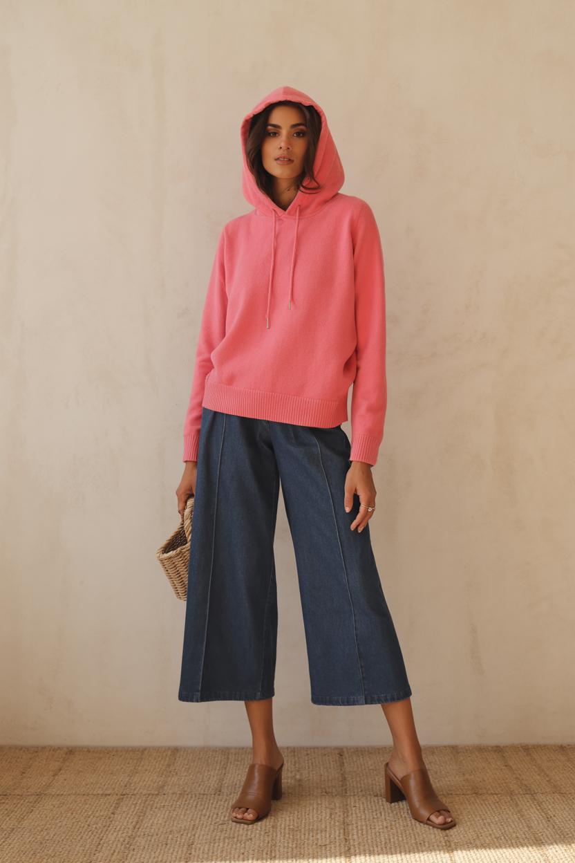 Layer a cashmere hoodie with denim culottes⁤ and heeled mules for casual ⁣flair