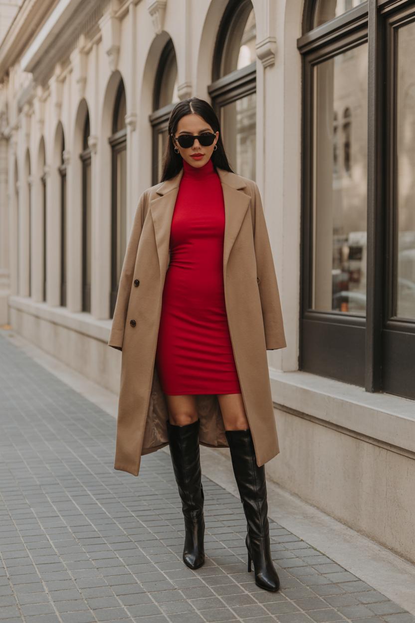 Match a bodycon dress with‌ a minimalist wool coat and sleek heeled boots