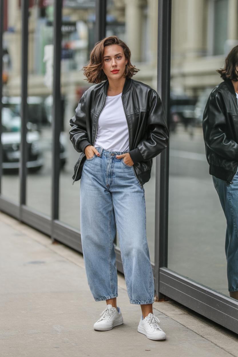 Layer a crisp white tee under ⁤your‍ leather bomber for timeless ‌casual⁢ flair
