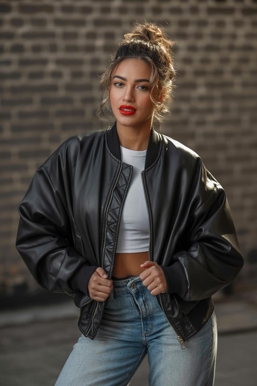 Experiment with bold ⁣lipstick ​to⁢ contrast ​the⁤ leather's toughness
