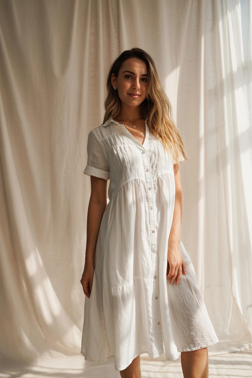 Lightweight chambray-inspired ⁤white ‌dress with ‌button-down details
