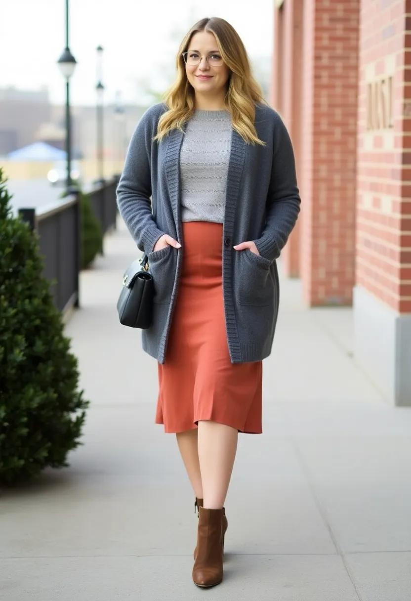 Soft wool cardigan styled⁤ with a‌ midi⁣ skirt⁢ and ankle booties