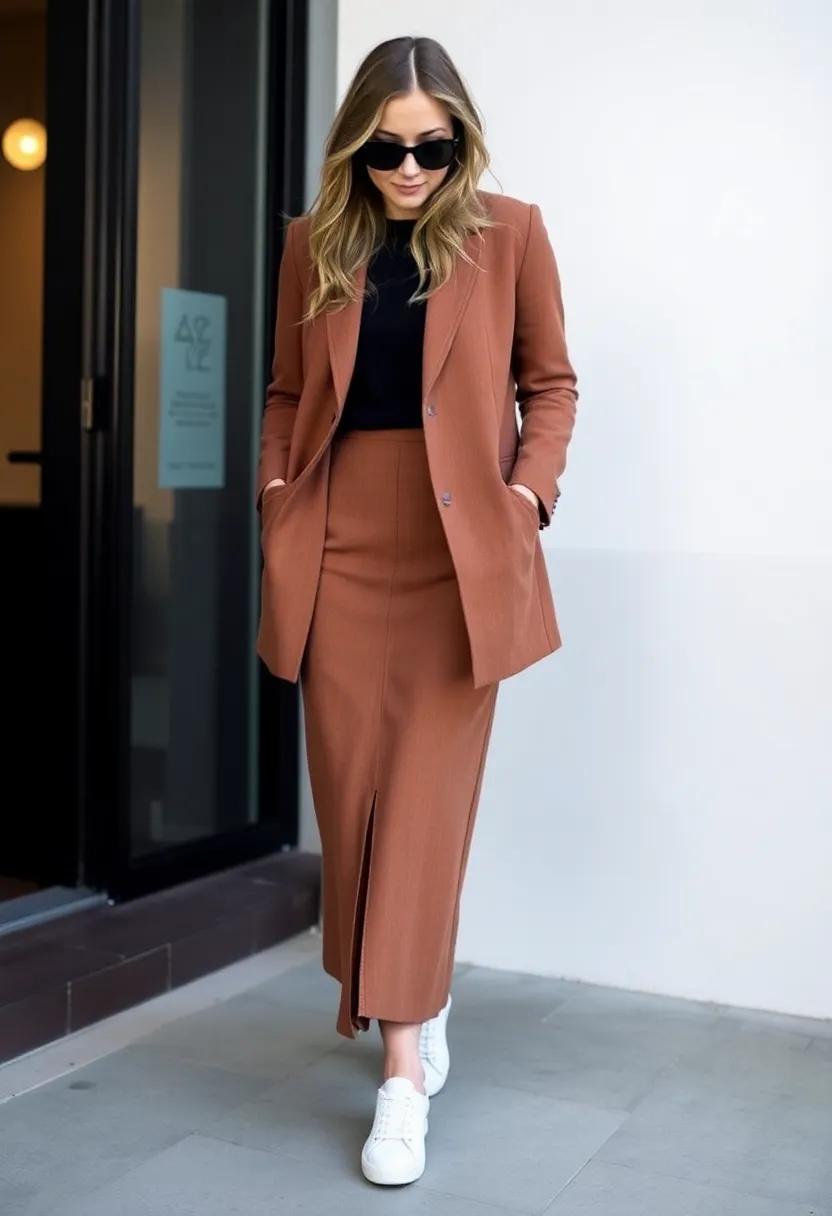 Layer a maxi skirt with ‍a ‍slim wool coat and slip-on⁢ sneakers for casual elegance