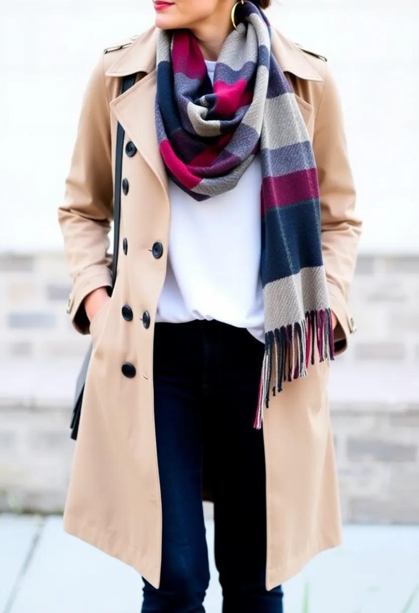 Combine a plaid‌ scarf with gold hoop earrings for subtle glam