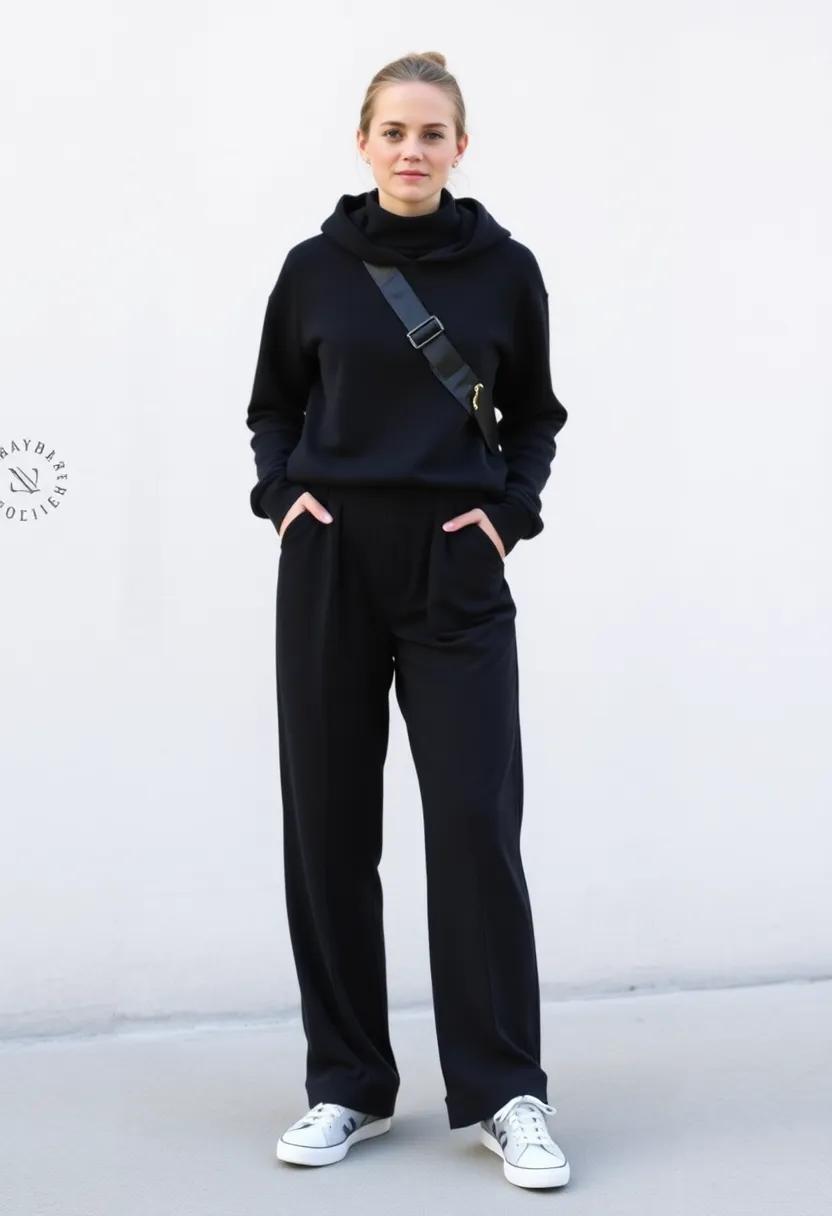Tuck a fitted ​turtleneck hoodie into high-waisted wide-leg‌ pants for a relaxed look