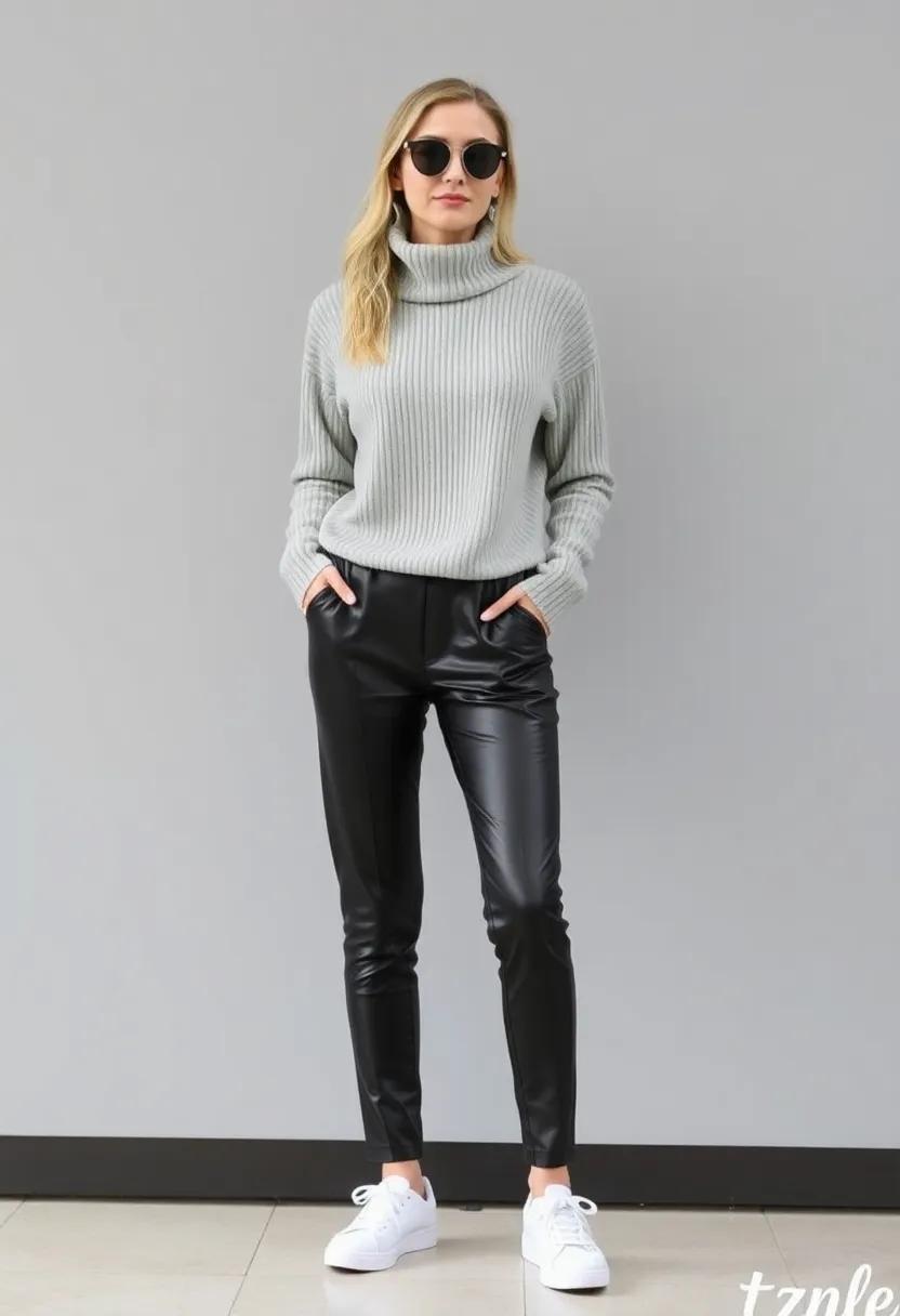 match a ribbed turtleneck hoodie⁣ with high-waisted leather pants ⁢and sleek sneakers