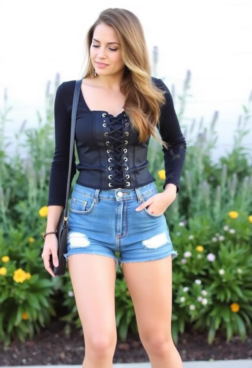 Pair a lace-up corset with distressed denim shorts for ‌an edgy⁤ look