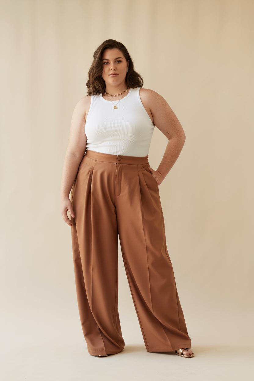 Balance proportions with wider leg pants paired with snug tops