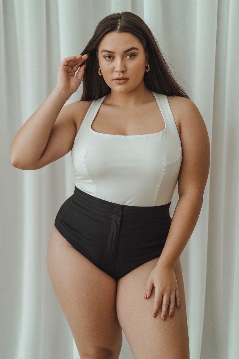 Choose high-waisted bottoms to elongate legs and define curves