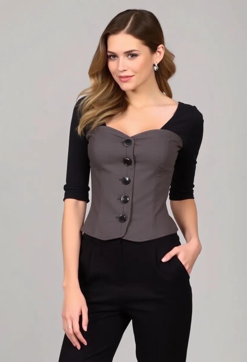 Opt⁣ for⁤ a ⁣monochrome outfit ⁢by wearing a grey corset with matching⁤ slacks