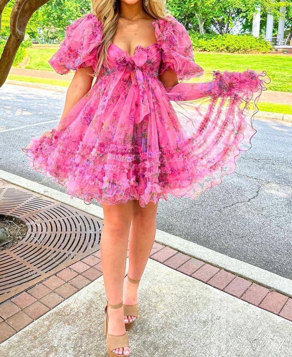 Discovering Elegance: ‌Puffy sleeves & Tiered ‌Tulle ‌Homecoming Dresses