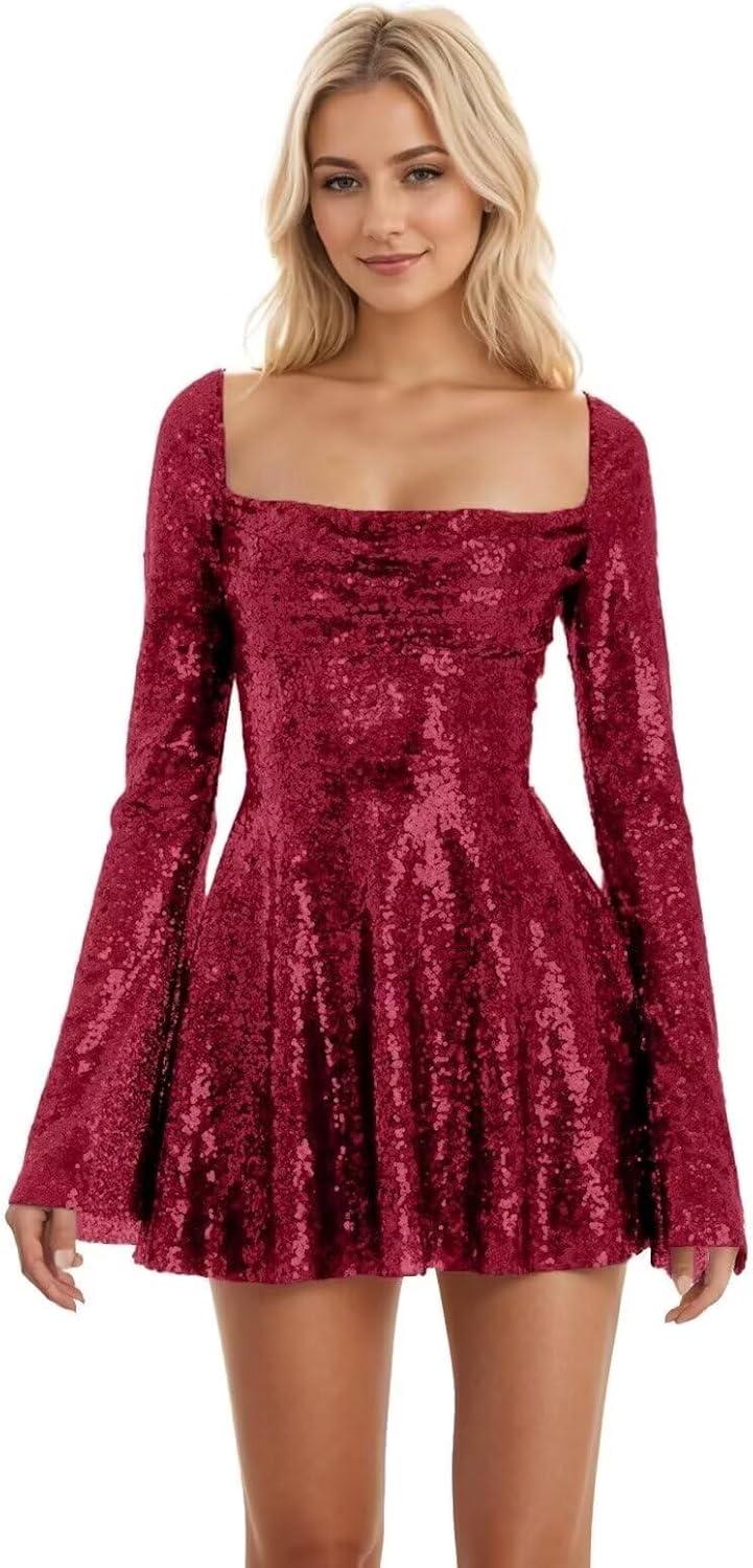 Sparkle and Style: Exploring Mulesy's Bell sleeve Mini Dress