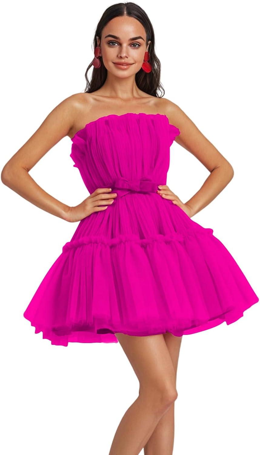 Flowy Strapless Tulle Prom Dresses:​ Elegant & Effortless Choices