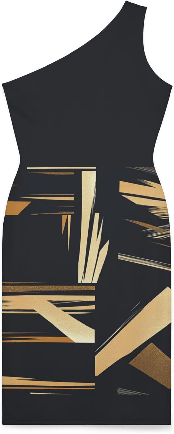 Striking Black & Gold One-Shoulder Dress That Moves With Us