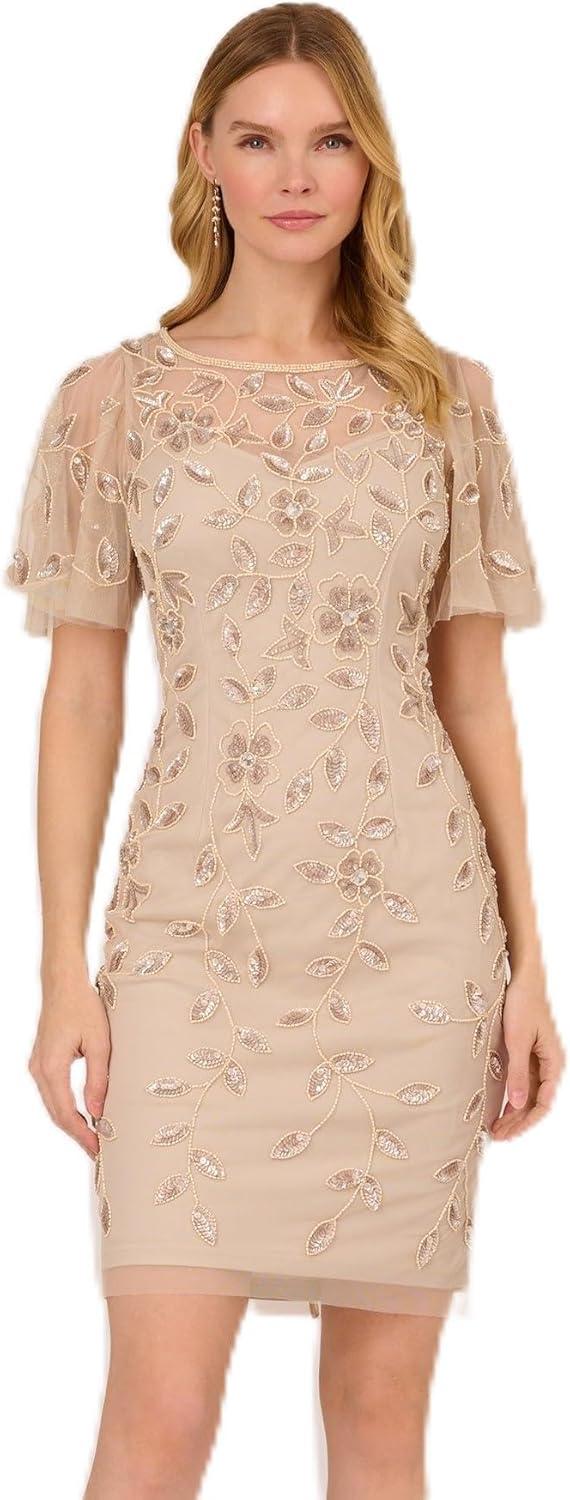 Adrianna Papell's Beaded Cocktail Dress: Elegant Sheath Chic