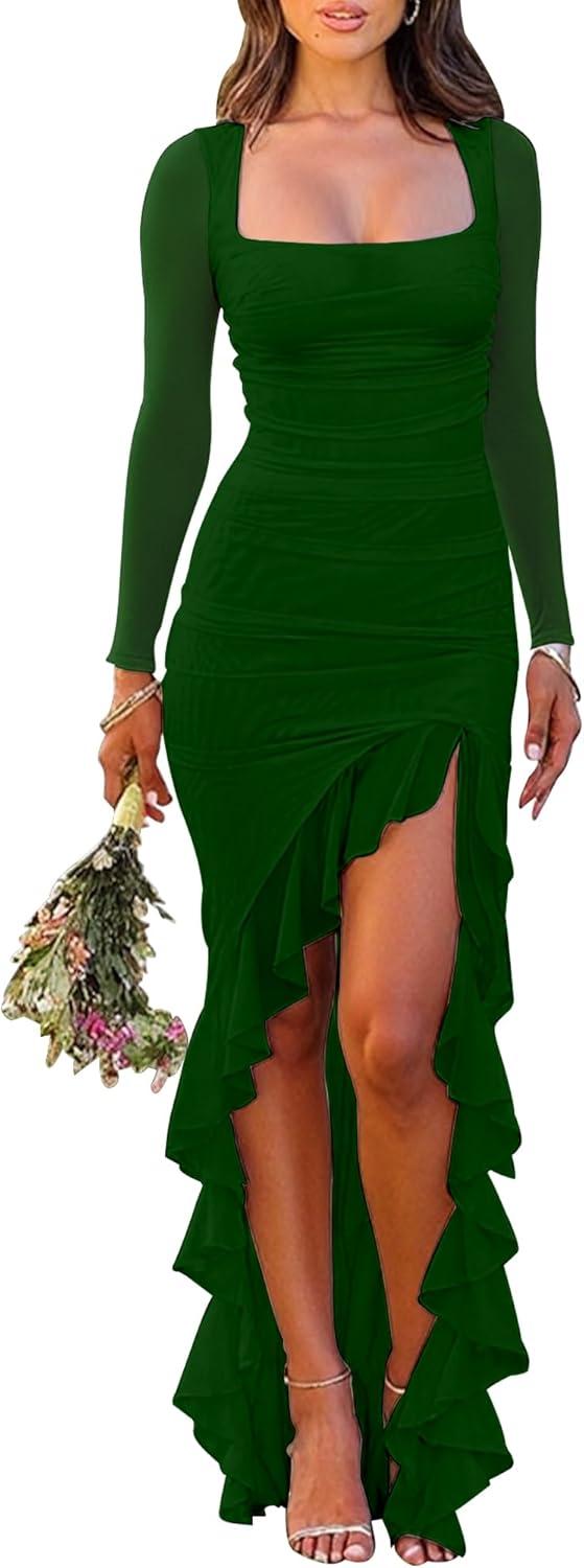 BORIFLORS Women's ⁤Ruched bodycon Maxi Dress - ‍you wear it