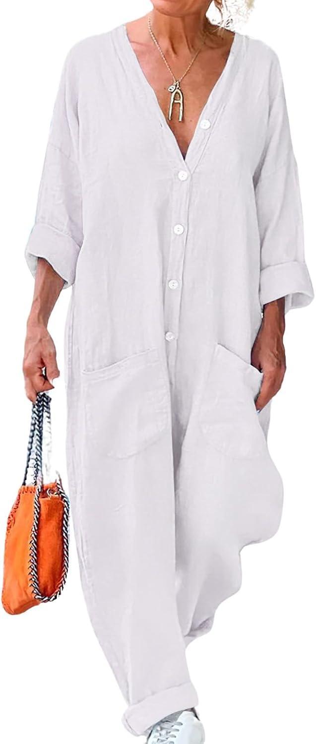 Chouyatou⁤ Women's Summer Linen Jumpsuit for your day at home