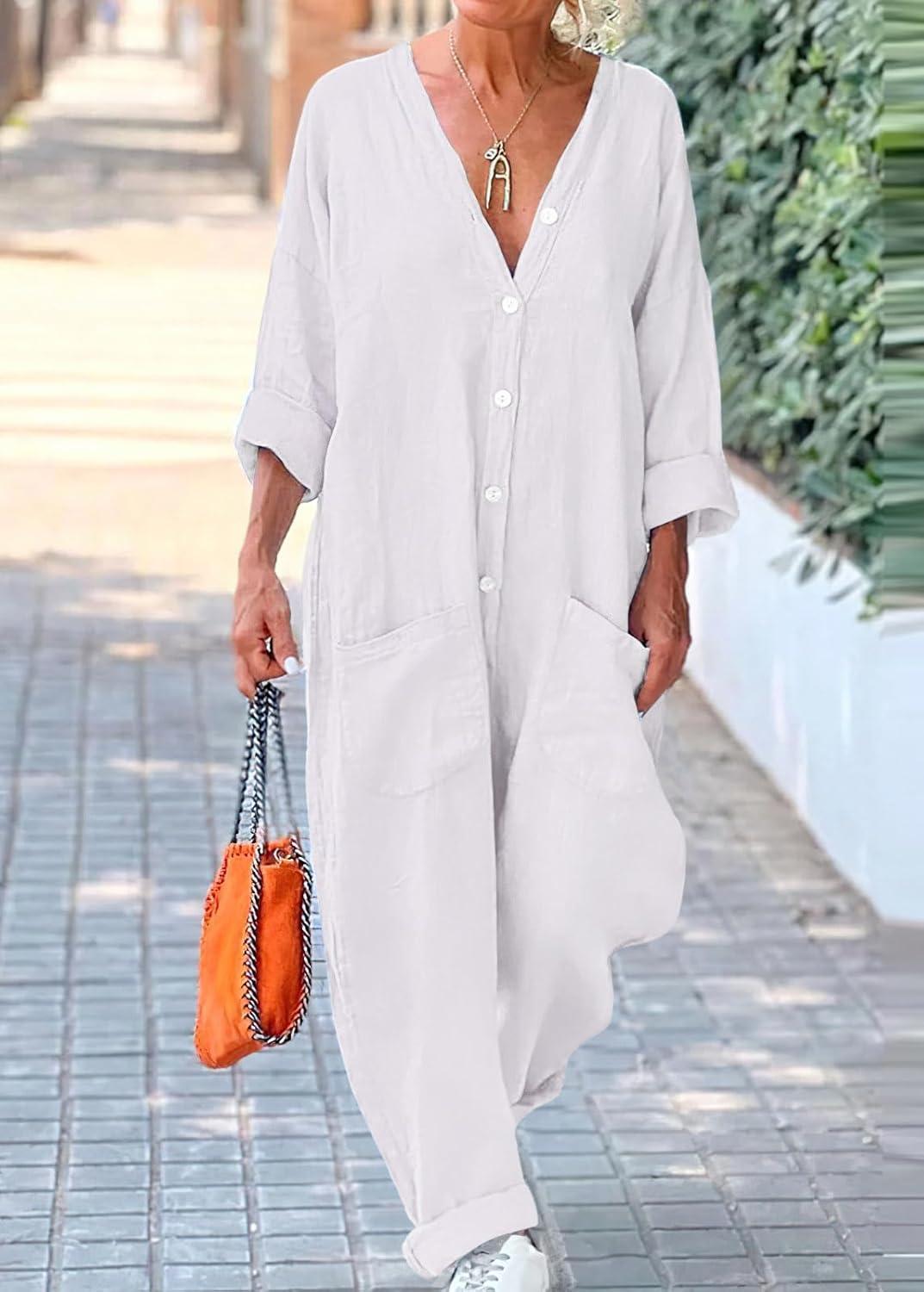 Chouyatou Women's Summer Linen Jumpsuit for your day at home