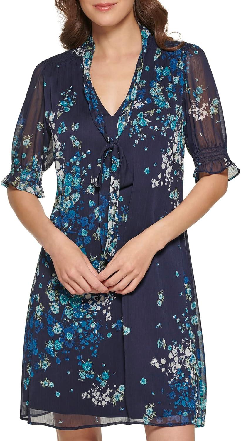 DKNY women's Fit and Flare Tie Neck Dress on you