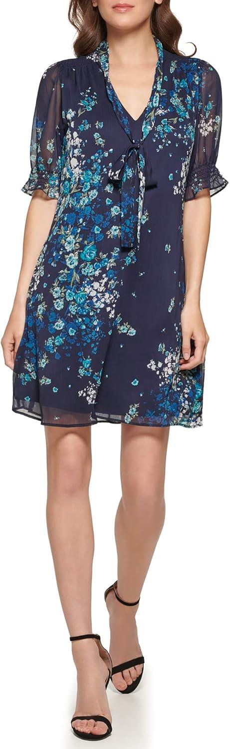 DKNY Women's Fit and Flare Tie Neck ‍Dress on‌ you