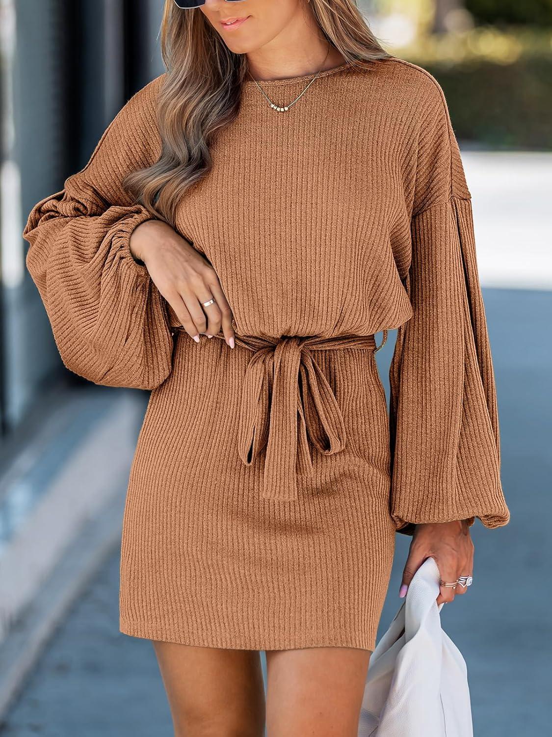 effortless Style with CUPSHE's Knit Mini Lantern Sleeve Dress