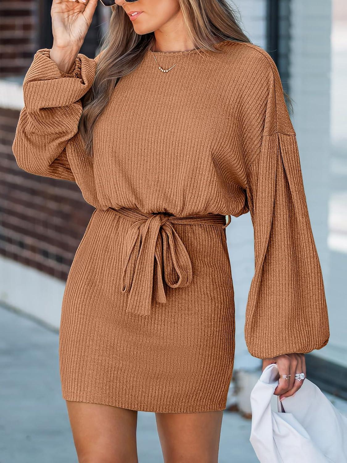 Effortless Style with CUPSHE's Knit Mini Lantern Sleeve Dress